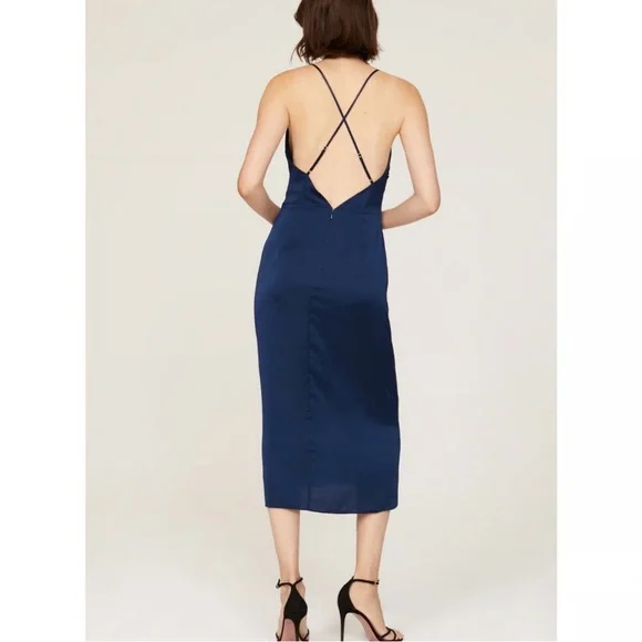 MillyElectra slip dress navy open back midi length